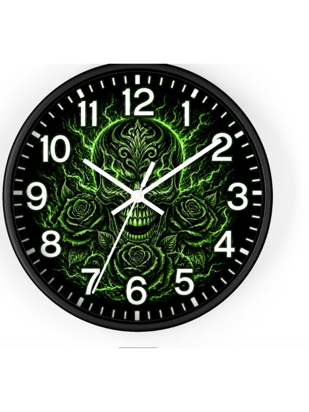 Glow in Dark Skull Rose Wall Clock Green Luminous Gothic Home Decor